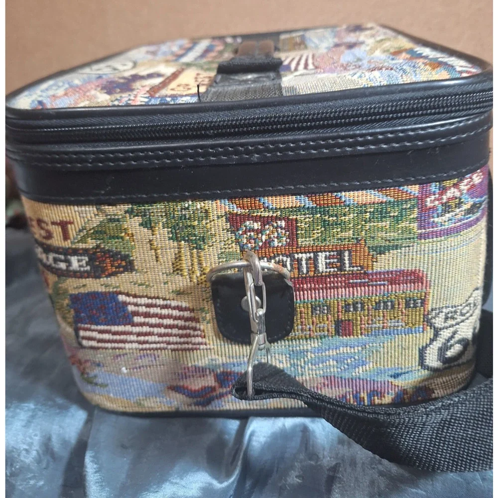 VTG Pioneer Express Route 66 Tapestry Travel Makeup Hard Suit Case Bag &Mirror